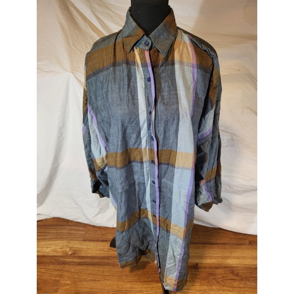 Vintage Fantastik Voyage‎ Womans Size Small Over Size Plaid Shirt Dress